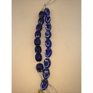 Vintage Large Czech Glass Faces Beads 1/2" Blue Sea Glass Style Lampwork Lot